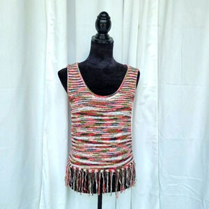 NWOT Rocks & Indigo Sweater Tank Top Sleveless Retro Fringe Multi Color XS